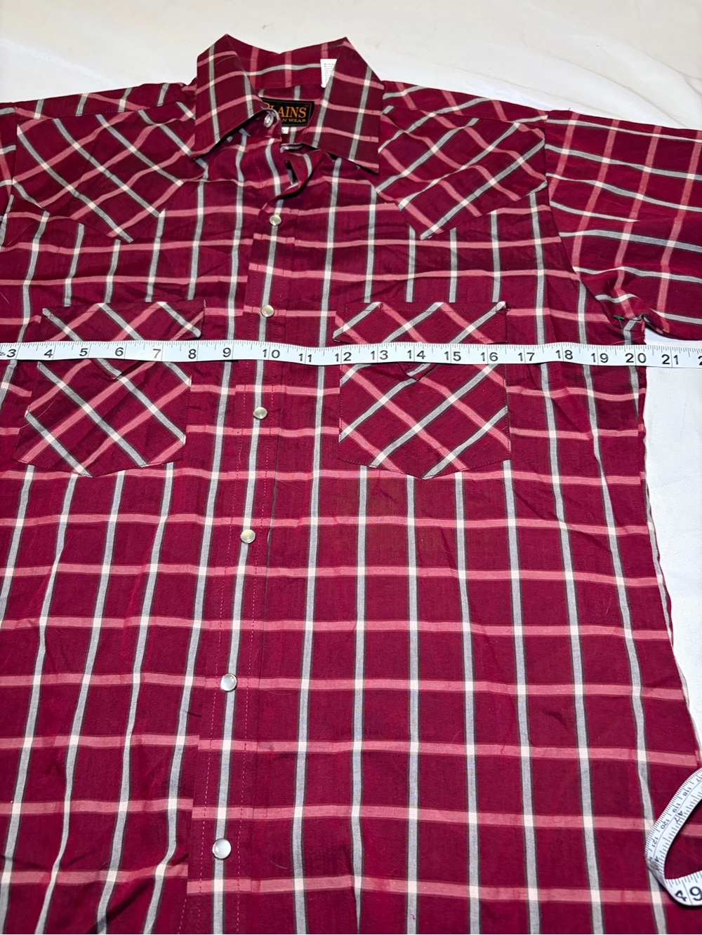 *Plains Long Sleeve Plaid Shirt w Pearl Snaps– Size Small